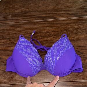 Vibrant Purple Triangle Bikini Top with Lace Overlay